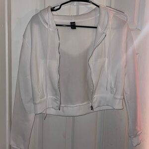 SHEIN white cropped zip up hoodie